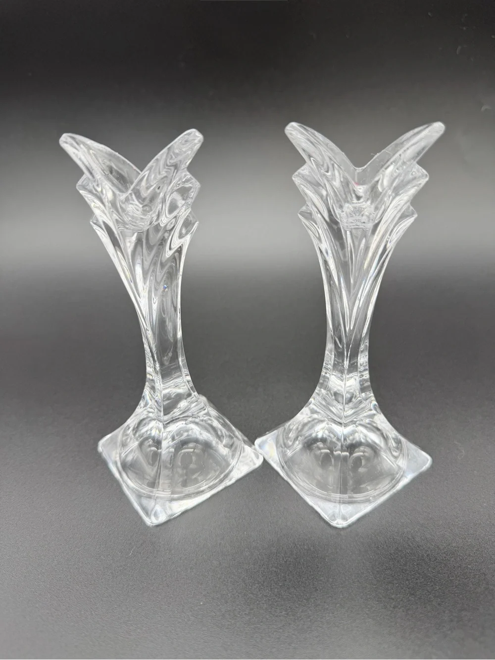 Vintage Mikasa Art Deco Lead Crystal Taper Candle Holders – Pair